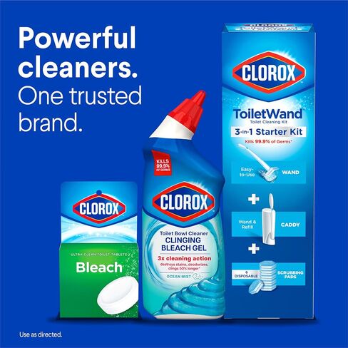 Clorox Toilet Bowl Cleaner Clinging Bleach Gel, Kills 99.9% of Bacteria and Viruses, Ocean Mist, 24 Fl Oz, Pack of 2 in Kuwait