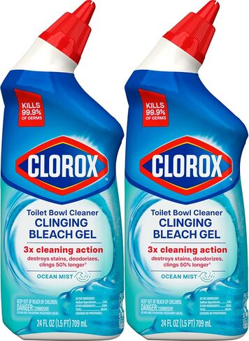 Clorox Toilet Bowl Cleaner Clinging Bleach Gel, Kills 99.9% of Bacteria and Viruses, Ocean Mist, 24 Fl Oz, Pack of 2 in Kuwait
