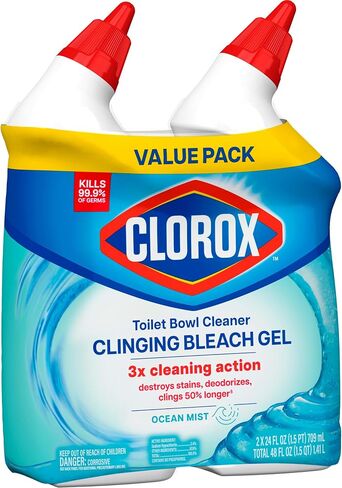 Clorox Toilet Bowl Cleaner Clinging Bleach Gel, Kills 99.9% of Bacteria and Viruses, Ocean Mist, 24 Fl Oz, Pack of 2 in Kuwait