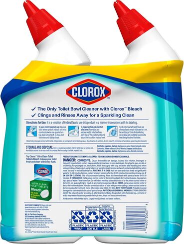 Clorox Toilet Bowl Cleaner Clinging Bleach Gel, Kills 99.9% of Bacteria and Viruses, Ocean Mist, 24 Fl Oz, Pack of 2 in Kuwait