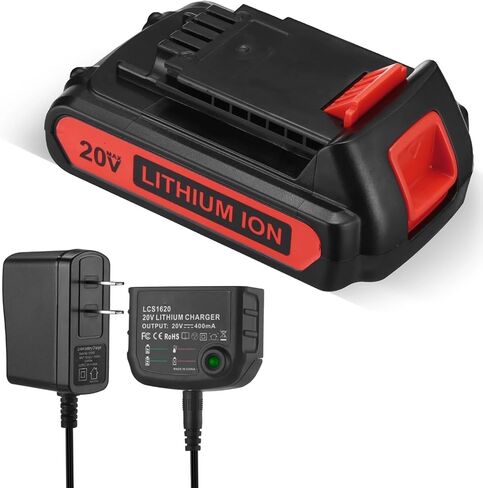 LBXR20 3.0Ah 20V Batteries and Charger | Replacement for Black and Decker 20v Lithium Battery, LB20 LBX4020, with 16V/20V Multiple Volt Output Battery Charger 2pack in Kuwait
