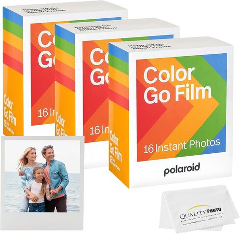 Polaroid Go Color Film, White Frame + Quality Photo Microfiber Cloth (Only Compatible with Polaroid Go Cameras) (3 Pack (48 Sheets) in Kuwait