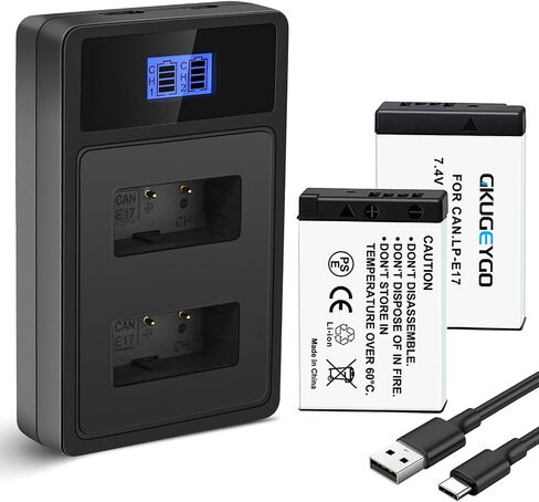2-Pack LP-E17 Battery & Dual USB Charger Compatible with Canon EOS R8 R10 R50 R100 RP Rebel Series in Kuwait