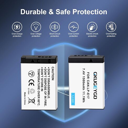 2-Pack LP-E17 Battery & Dual USB Charger Compatible with Canon EOS R8 R10 R50 R100 RP Rebel Series in Kuwait