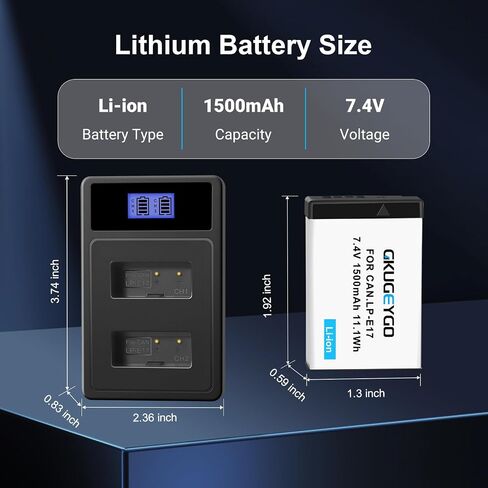 2-Pack LP-E17 Battery & Dual USB Charger Compatible with Canon EOS R8 R10 R50 R100 RP Rebel Series in Kuwait