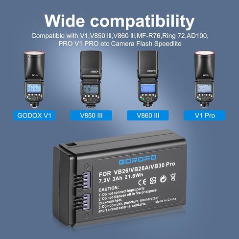 VB26B VB26A VB26 VB30 Pro Battery for GODOX V1 V1S V1N V1C V1F V1O V1 Flash and V860III V860III-S V860III-C V860III-N V860III-O V860III-F V850III Camera Flash Speedlite (1 Battery) in Saudi Arabia