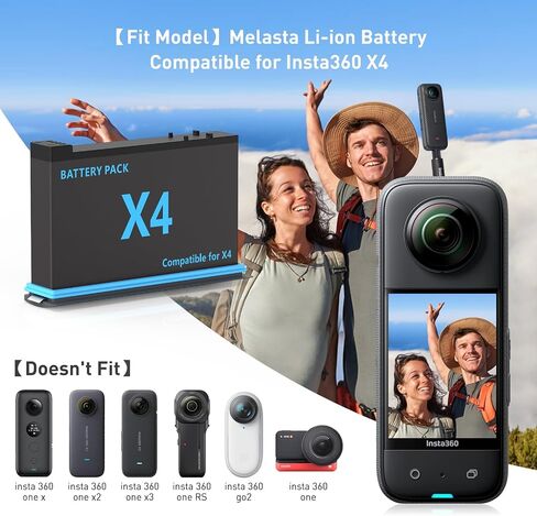 melasta Battery for Insta360 X4 Camera, 3.85V 2500mAh Li-ion Replacement Battery Pack Charger for Insta 360 X4 with 2 X Batteries and 1 X Charger (Dual Ports) in Kuwait