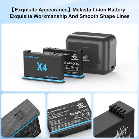 melasta Battery for Insta360 X4 Camera, 3.85V 2500mAh Li-ion Replacement Battery Pack Charger for Insta 360 X4 with 2 X Batteries and 1 X Charger (Dual Ports) in Kuwait