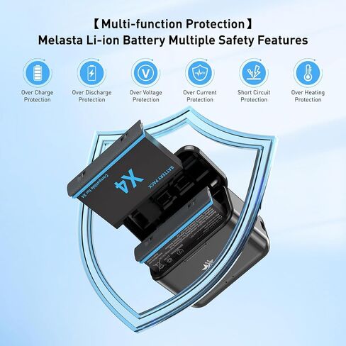 melasta Battery for Insta360 X4 Camera, 3.85V 2500mAh Li-ion Replacement Battery Pack Charger for Insta 360 X4 with 2 X Batteries and 1 X Charger (Dual Ports) in Kuwait