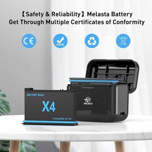 melasta Battery for Insta360 X4 Camera, 3.85V 2500mAh Li-ion Replacement Battery Pack Charger for Insta 360 X4 with 2 X Batteries and 1 X Charger (Dual Ports) in Kuwait