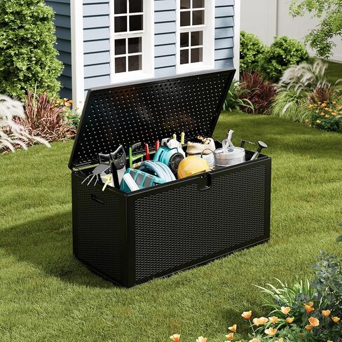 Large Resin Deck Box Waterproof, 150 gal, 800 LB Capacity Heavy Duty Outdoor Storage Box with Lockable Lid, Portable Outside Storage Container for Patio Garden Yard in Kuwait