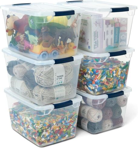 Rubbermaid Cleverstore Clear 32 Qt, 6 Pack Stackable Plastic Storage Bins with Lids, Great for Closet and Laundry Storage, Organizing in the Home in Kuwait