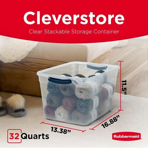 Rubbermaid Cleverstore Clear 32 Qt, 6 Pack Stackable Plastic Storage Bins with Lids, Great for Closet and Laundry Storage, Organizing in the Home in Kuwait