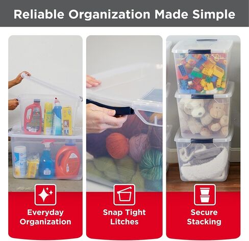 Rubbermaid Cleverstore Clear 32 Qt, 6 Pack Stackable Plastic Storage Bins with Lids, Great for Closet and Laundry Storage, Organizing in the Home in Kuwait