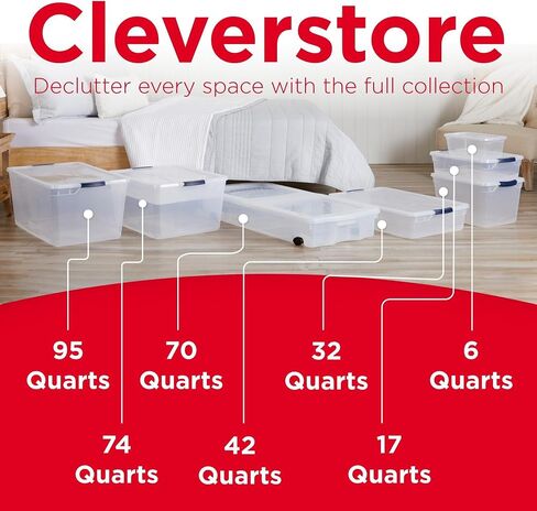 Rubbermaid Cleverstore Clear 32 Qt, 6 Pack Stackable Plastic Storage Bins with Lids, Great for Closet and Laundry Storage, Organizing in the Home in Kuwait