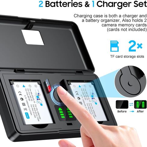 NP-45 Battery 2-Pack and Charger Set, Rechargeable Dual Battery Case | Camera Accessories for Fujifilm INSTAX Mini 90, Fuji FinePix XP140/130/120/90/80/70/60/30/20, T560/550/510/500/400/360 in Kuwait