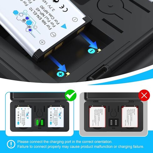 NP-45 Battery 2-Pack and Charger Set, Rechargeable Dual Battery Case | Camera Accessories for Fujifilm INSTAX Mini 90, Fuji FinePix XP140/130/120/90/80/70/60/30/20, T560/550/510/500/400/360 in Kuwait