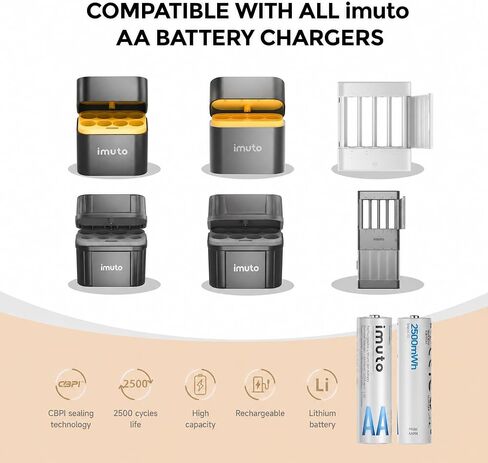 imuto Rechargeable aa Batteries, 2500mWh aa Lithium Batteries 4 Pack | 1.5V 2A Output aa Battery, 2500 Cycles, Wide Temp -40°F~140°F, Leak-Proof CBPI, Ideal for digital cameras, toys, toothbrushes in Saudi Arabia
