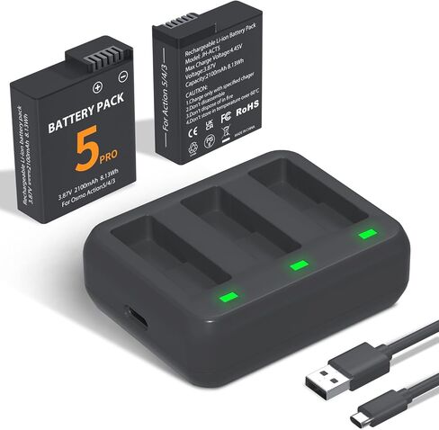 LP Battery Charger Kit Compatible with DJI OSMO,3-Pack 1300mAh Replacement Battery and Intelligent 3-Channel USB Charger Kit for DJI OSMO Action Camera（NOT for Action 2/3/4） in Saudi Arabia