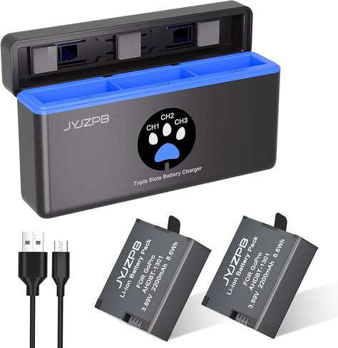 JYJZPB Hero 13 Battery for GoPro Hero 13 Black Camera | 2-Pack Enduro Hero 13 Batteries and 3-Channel Upgraded Type-C Fast Charger - 2200mAh in Kuwait