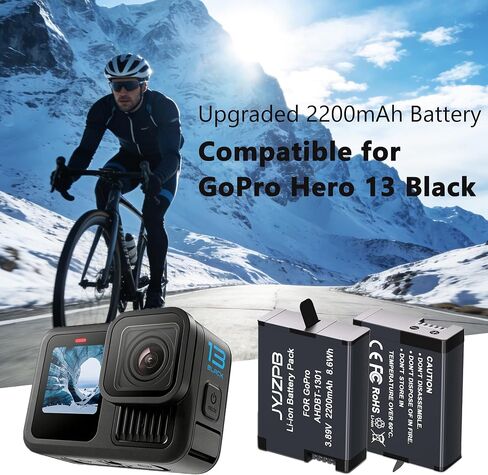 JYJZPB Hero 13 Battery for GoPro Hero 13 Black Camera | 2-Pack Enduro Hero 13 Batteries and 3-Channel Upgraded Type-C Fast Charger - 2200mAh in Kuwait