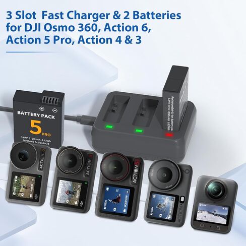 LP Battery Charger Kit Compatible with DJI OSMO,3-Pack 1300mAh Replacement Battery and Intelligent 3-Channel USB Charger Kit for DJI OSMO Action Camera（NOT for Action 2/3/4） in Saudi Arabia