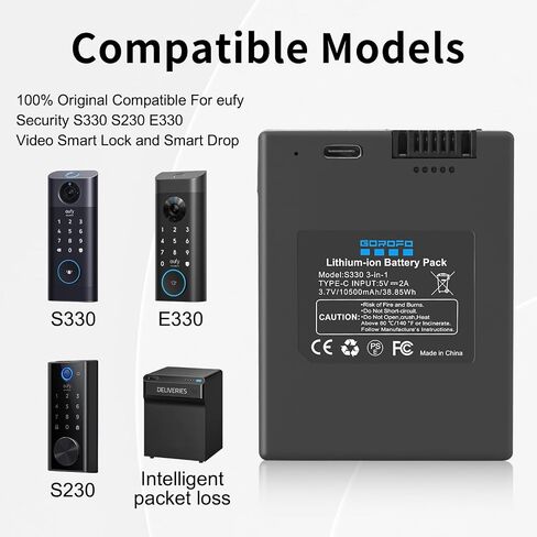 Rechargeable Battery for Eufy Security S330, E330, S230, S231, S220 Drop T8790, 3-in-1 T8520/T8531 Video Smart Door Lock - 10500mAh High-Capacity Replacement Battery (Black, 1-Pack) in Kuwait