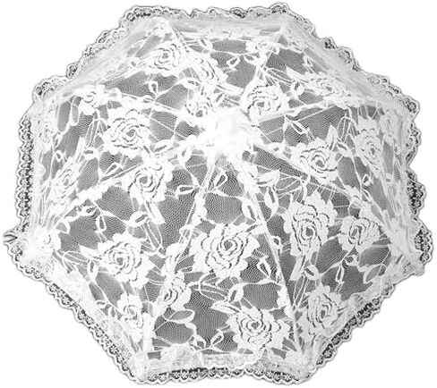 White Lace Embroidery Umbrella, Floral Craft Decorative Parasol for Stage Performance Wedding Tea Party Fashion Photography Wooden Handle in Kuwait