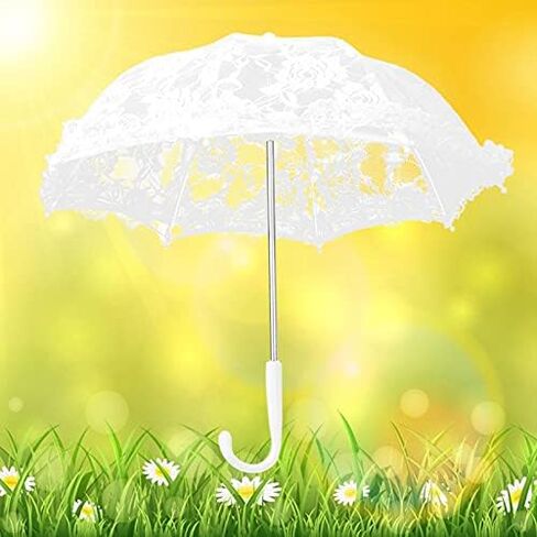 White Lace Embroidery Umbrella, Floral Craft Decorative Parasol for Stage Performance Wedding Tea Party Fashion Photography Wooden Handle in Kuwait