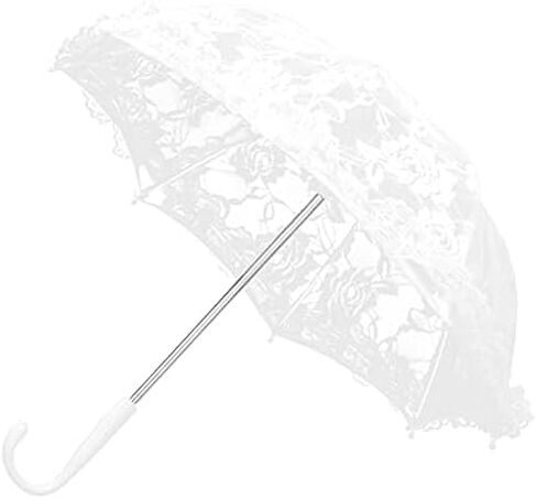 White Lace Embroidery Umbrella, Floral Craft Decorative Parasol for Stage Performance Wedding Tea Party Fashion Photography Wooden Handle in Kuwait