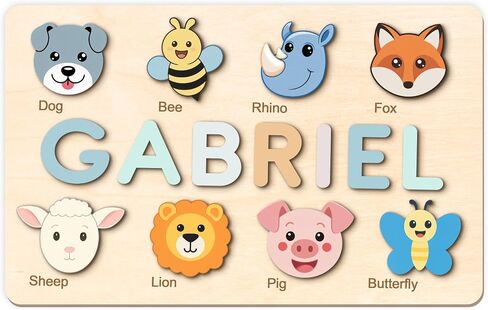 Personalized Baby Name Wooden Signs with Animal Icons, Custom Baby Letter Wooden Sign, Custom Wood Keepsake Gift for Birthday, Boy Or Girl Name Display Board, Room Decor 10 in Kuwait