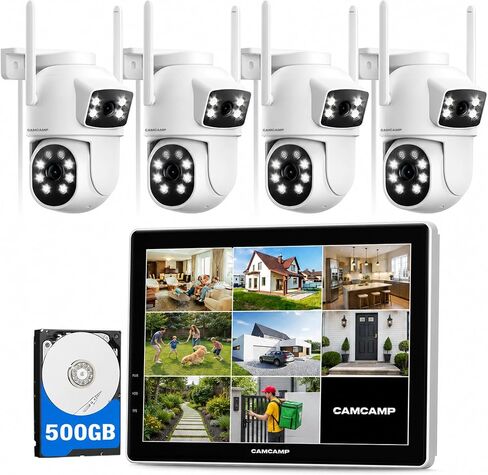 Camcamp Wireless Security Camera System with 10.1" Monitor, Dual Lens PTZ CCTV Camera Security System, 10CH Expandable 4K NVR,Auto Tracking, No Subscription for Outdoor Indoor, 5G & 2.4G WiFi in Saudi Arabia