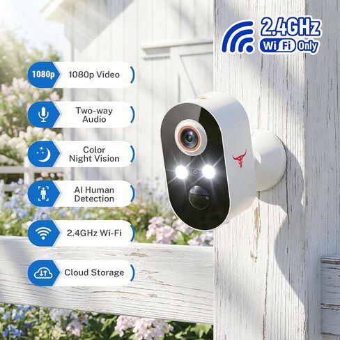 Security Cameras Wireless Outdoor, 1080P Battery Powered Camera | 120° View, Color Night Vision, Cloud Storage (Sold Separately), Wireless Home Surveillance Camera for Visitors, Vehicles in Kuwait