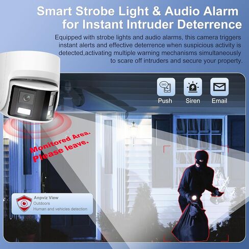 Anpviz 4K/8MP PoE Dual Lens Security Camera Outdoor 180 Degree Wide Angle | 180° Panoramic IP Wired Camera with Human/Vehicle Detection, Two-Way Talk, Built-in Micro SD Card Slot, IP67Metal in Kuwait