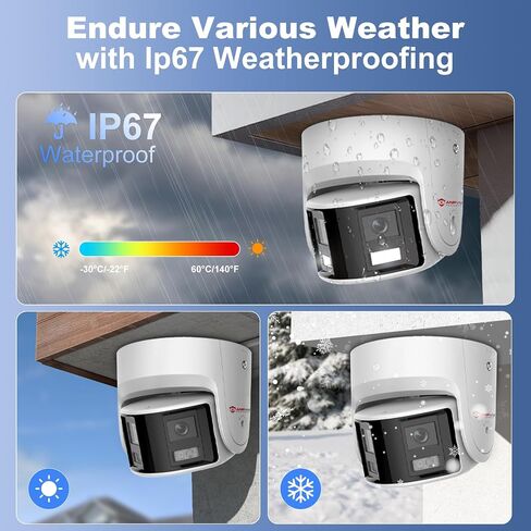 Anpviz 4K/8MP PoE Dual Lens Security Camera Outdoor 180 Degree Wide Angle | 180° Panoramic IP Wired Camera with Human/Vehicle Detection, Two-Way Talk, Built-in Micro SD Card Slot, IP67Metal in Kuwait