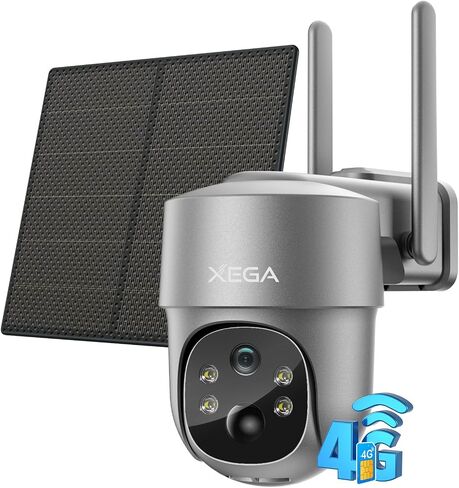 Xega 4G LTE Cellular Security Camera Solar with SIM Card,Wireless Outdoor No WiFi Security Camera,2K HD PTZ Night Vision Motion Detection 2 Way Talk TF&Cloud Storage IP66, Built-in SIM Card | Outdoor Wireless,2K HD PTZ,Night Vision,Motion Detection,2-Way  in Kuwait
