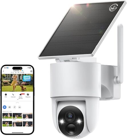 Tical Solar Security Cameras Wireless Outdoor 4 Pack, 4MP, 24/7 Recording | Solar Powered, WiFi Camera Outdoor Wireless, Color Night Vision, 360° View, AI Human Detection, 2-Way Audio, 2.4GHz, White in Kuwait