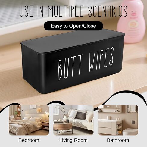 Baby Wipes Dispenser 7.48" L x 4.52" W x 2.75" H (19x11.5x7cm) | Flushable Wipes Container for Bathroom, Diaper Wipe Holder, Black in Kuwait