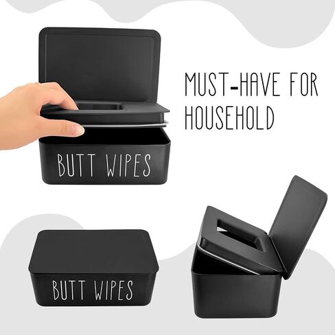 Baby Wipes Dispenser 7.48" L x 4.52" W x 2.75" H (19x11.5x7cm) | Flushable Wipes Container for Bathroom, Diaper Wipe Holder, Black in Kuwait