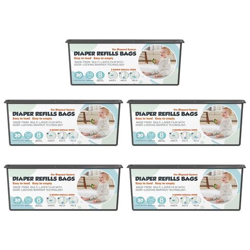 Diaper Pail Refills Bags with 30 Bags Compatible with Genie Easy Roll Signature and Platinum Diaper Pails, 7-Layer Odor-Barrier Technology, 2 Pack (60 Bags) in Kuwait