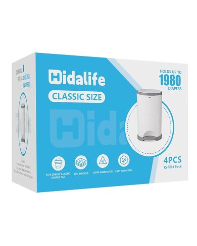 HIDALIFE Refills Compatible with Dekor Classic Diaper Pails, Disposable Diaper Trash Bags, Extra Thick Diaper Pail Refill Liners, Hold Up to 1980 Diapers (4 Pack) in Kuwait