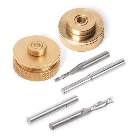 POWERTEC Router Brass Inlay Kit with Bushing Guide Set + Centering Pin, Collar & 1/8" Diameter x 1/4" Shank Solid Carbide Bit, Compatible w/ 1/4" Router Templates for Woodworking (71333) in Kuwait