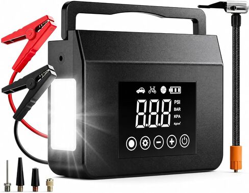 Tire Inflator Portable Air Compressor 150PSI, Road Trip Essentials for Men and Women, Jump Starter for All Gas/8.0L Diesel 4000A & 12V DC in Kuwait
