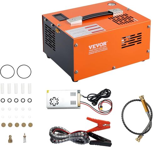 VEVOR PCP Air Compressor, 4500PSI Portable PCP Compressor, 12V DC/110V AC PCP Airgun Compressor Manual-stop, w/External Power Adapter, Built-in Fan, Suitable for Paintball, Air Rifle, Scuba Bottle in Kuwait