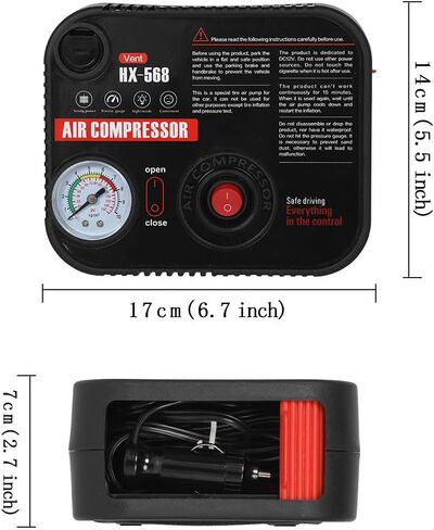 Portable Tire Inflator Air Compressor Pump Pressure with Tire Gauge Emergency and LED Light Vent for Car Motorcycle Bike Ball DC 12V Fast Inflation in Kuwait
