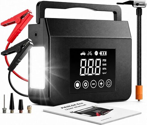 Tire Inflator Portable Air Compressor 150PSI, Road Trip Essentials for Men and Women, Jump Starter for All Gas/8.0L Diesel 4000A & 12V DC in Kuwait