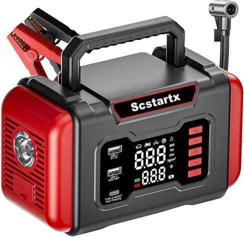 Portable Car Jump Starter Air Compressor, 4000A Peck 150 PSI Cordless Tire Inflator Battery Pump Rechargeable 12 Volt, Air Pump for Auto, Motorcycle, Bicycle, Balls with LED Light in Kuwait