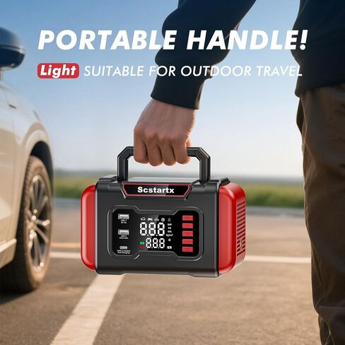 Portable Car Jump Starter Air Compressor, 4000A Peck 150 PSI Cordless Tire Inflator Battery Pump Rechargeable 12 Volt, Air Pump for Auto, Motorcycle, Bicycle, Balls with LED Light in Kuwait