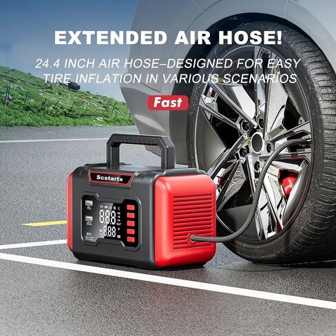 Portable Car Jump Starter Air Compressor, 4000A Peck 150 PSI Cordless Tire Inflator Battery Pump Rechargeable 12 Volt, Air Pump for Auto, Motorcycle, Bicycle, Balls with LED Light in Kuwait