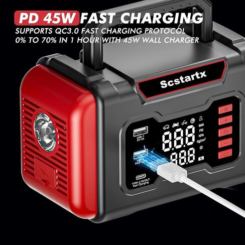 Portable Car Jump Starter Air Compressor, 4000A Peck 150 PSI Cordless Tire Inflator Battery Pump Rechargeable 12 Volt, Air Pump for Auto, Motorcycle, Bicycle, Balls with LED Light in Kuwait